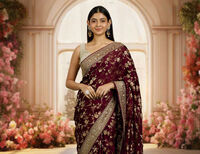 Bride wearing beautifull red fiber saree for wedding